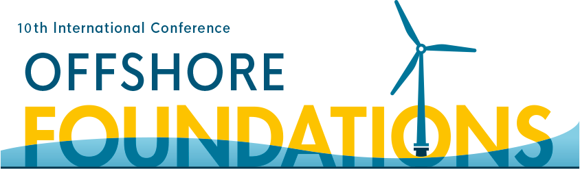 Banner for the 10th International Conference on Offshore Foundations, featuring a wind turbine graphic and blue and yellow text.